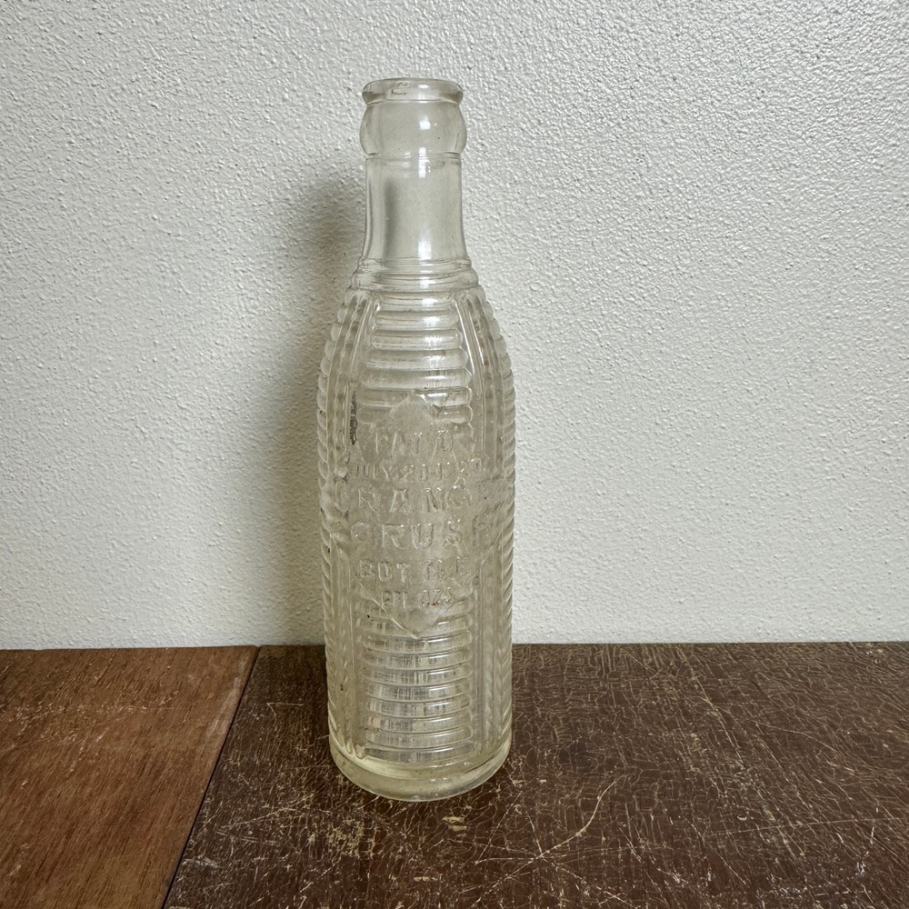 Orange Crush soda pop Pat Pend July 20 1920 ribbed 6 fl oz‎ Glass Bottle
